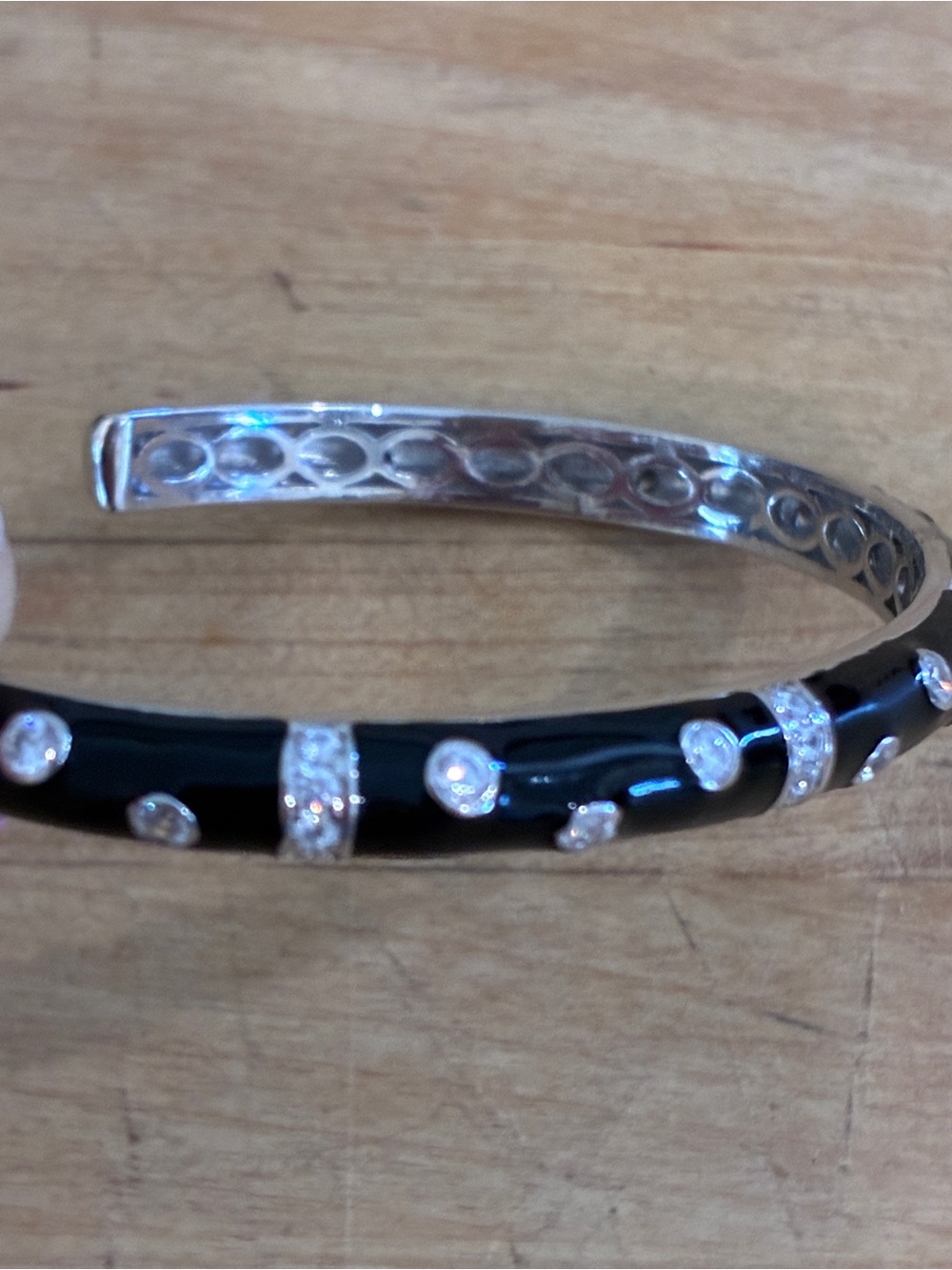 Hidalgo 925 Black Enamel Crystal Bangle Bracelet Sterling Silver Cuff - Picture 4 of 13